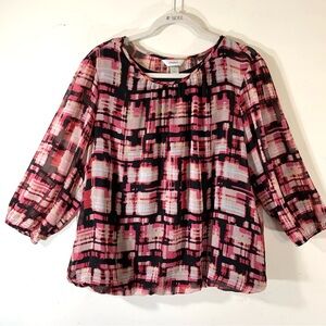 2/$35 CJ banks pink black print sheer blouse with tank Sz 1X